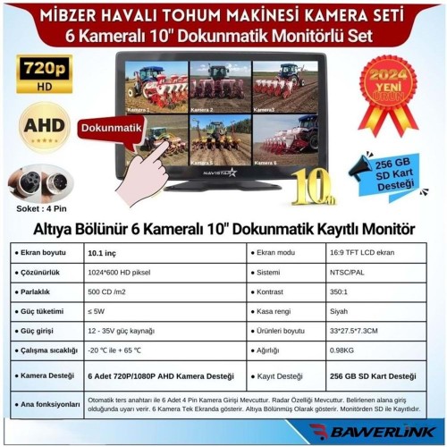 Bawerlink BW-9160DVR 10"Inç Monitor 6 Kameralı Ahd Beyaz Ledli 1080P Mibzer Kayıtlı Kamera seti