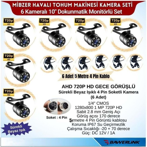 Bawerlink BW-9160DVR 10"Inç Monitor 6 Kameralı Ahd Beyaz Ledli 1080P Mibzer Kayıtlı Kamera seti