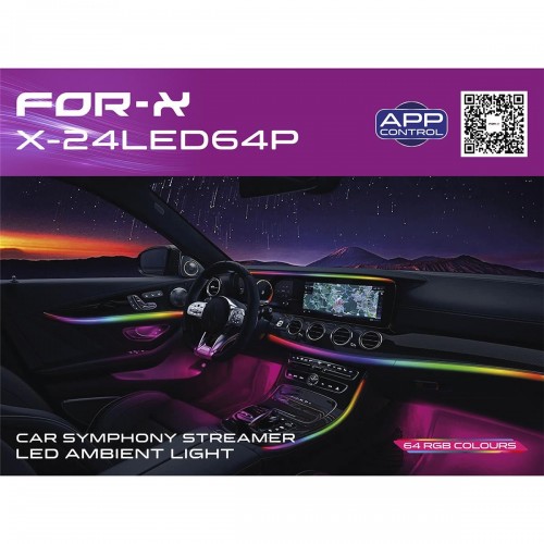 For-X Araç İçi Ambiyans Led Aydınlatma - X-24LED64P Animasyonlu 64 Renkli Müziğe Duyarlı RBG LED