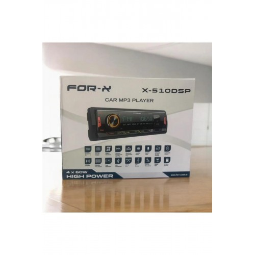 For-X X-510DSP Bluetooth 5.1 Oto Teyp DSP İşlemcili 4x60W Güç 3 Amfi Çıkışı USB Hızlı Şarj FM Radyo RGB 7 Renk Bas Ayarlı