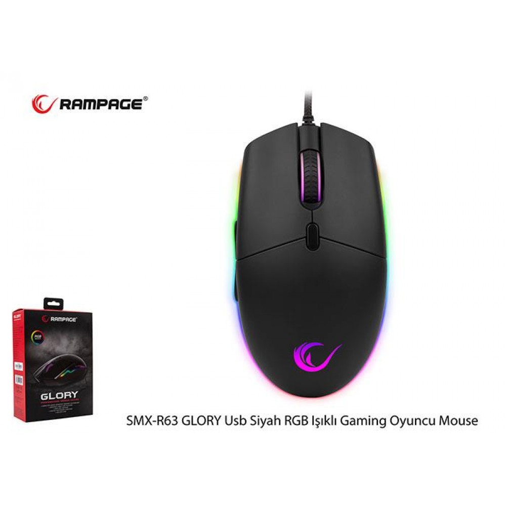Iron Mouse R63 RAMPAGE SMX-R63 GLORY USB RGB IŞIKLI 6400dpi GAMİNG OYUNCU MOUSE SİYAH
