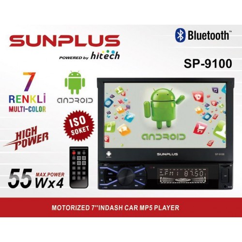Sunplus SP-9100 Oto Teyp Indash 7 4X55W 7 Renkli  Androıd